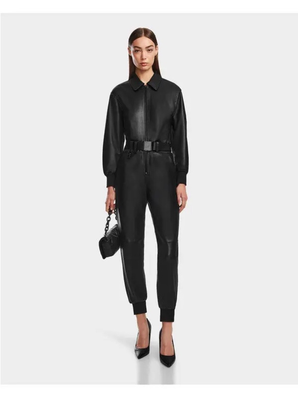 RUDSAK LAX $1195 Black Lamb Leather Jumpsuit XS NWT